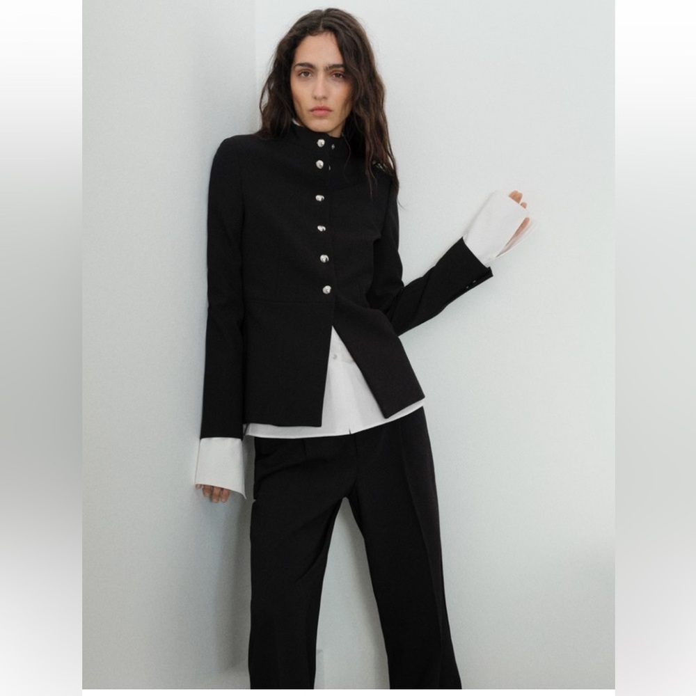 Mango Dora Peplum Blazer Jacket Black L